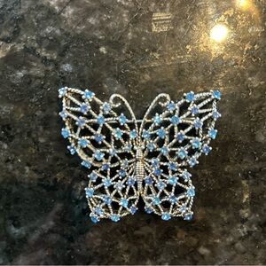 Monet Silver and Blue Butterfly Brooch
